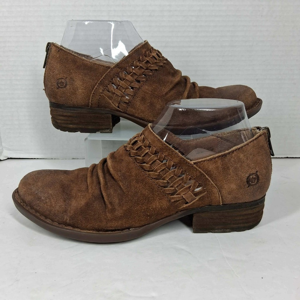 Born Kerri Brown Suede Woven Ankle‎ Booties Back Zip F36226 Womens 7M